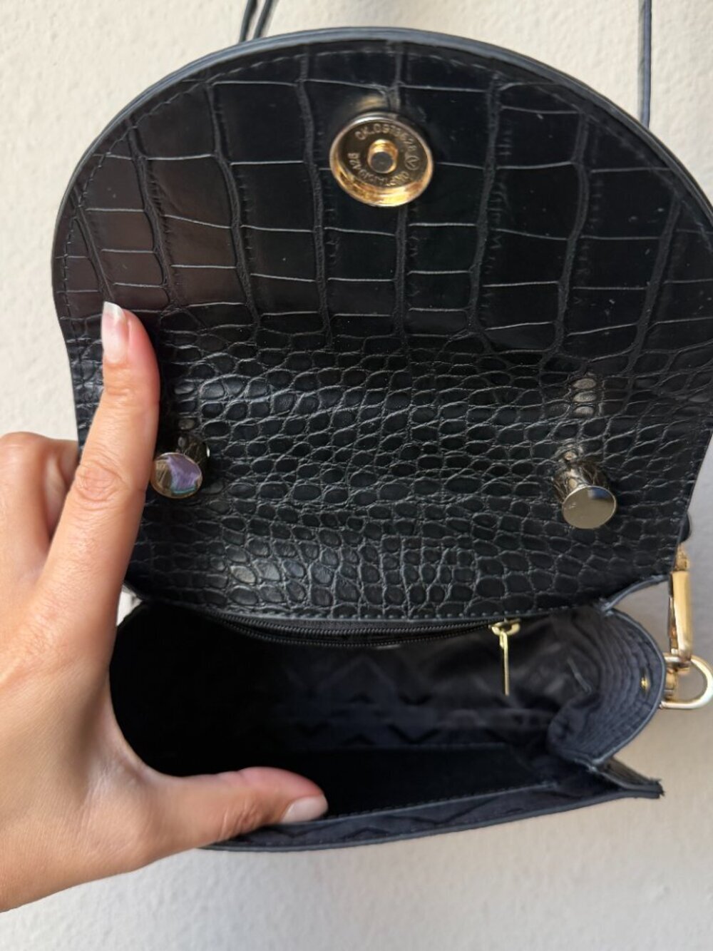Olga Berg Nadia Black Croc Embossed Top Handle Bag - Picture 6 of 7